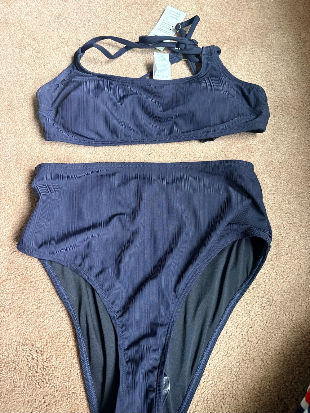 Cupshe Ribbed Navy blue Two-Piece Bikini Set high waist NWT